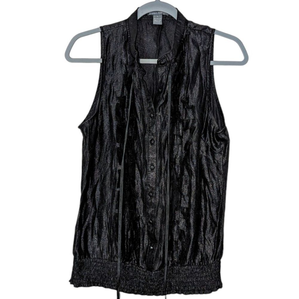 Women's Isabella Rodriguez pleated ruffle sleeveless blouse, black, size L